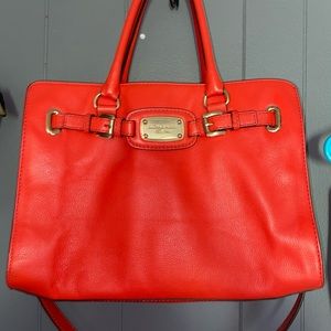 Large leather Michael kors Coral red tote